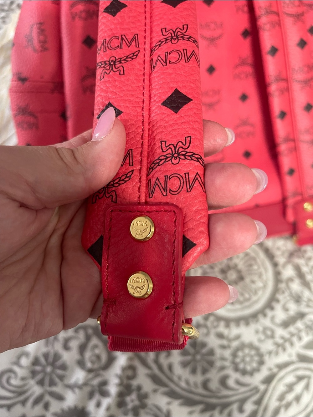 MCM studded hot pink backpack like new! Authentic - Picture 6 of 13